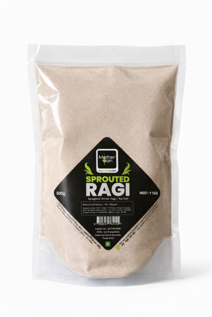 Mothercan Sprouted Ragi Powder Pouch (500g) – Boosted Nutrition by Sprouting